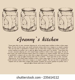 vector sketch of homemade food. The idea of the menu