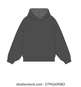 Vector sketch of a hoodie, front view. A gray hoodie on a white background. Design concept for a basic sports-style sweatshirt mockup. Vector sketch of a hoodie, front view. A gray hoodie on a white background. Design concept for a basic sports-style sweatshirt mockup.