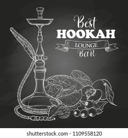 Vector sketch hookah with fruits on chalkboard