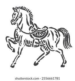 vector sketch of a horse ready to gallop with a unique design, brave and full of confidence