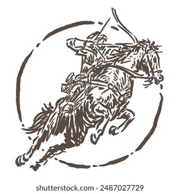 vector sketch of horse riding with a skilled archer with a unique design style in an elegant vintage style