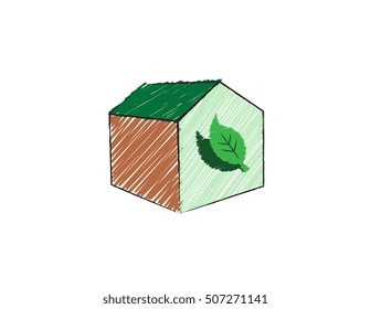 Vector sketch of a house with leaves