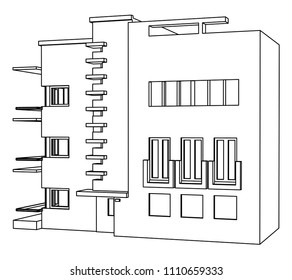 Vector sketch house on the white background. Vector architectural illustration