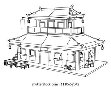 Vector sketch house on the white background. Vector architectural illustration
