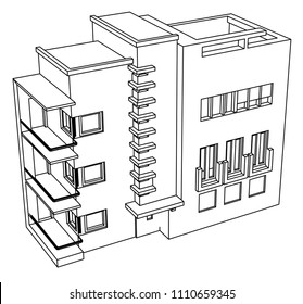 Vector sketch house on the white background. Vector architectural illustration
