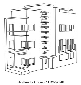 Vector sketch house on the white background. Vector architectural illustration