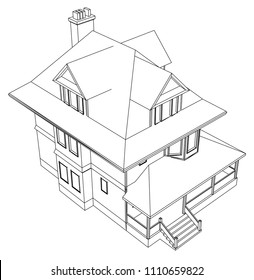 Vector sketch house on the white background. Vector architectural illustration