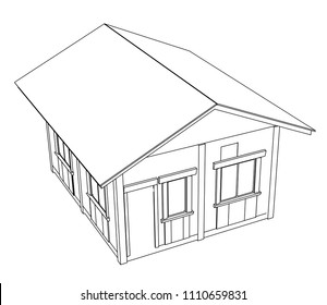 Vector sketch house on the white background. Vector architectural illustration
