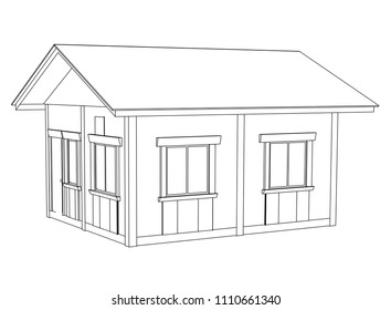 Vector sketch house on the white background. Vector architectural illustration