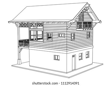 Vector sketch house on the white background. Vector architectural illustration