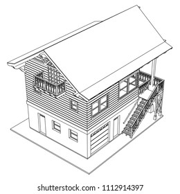 Vector sketch house on the white background. Vector architectural illustration
