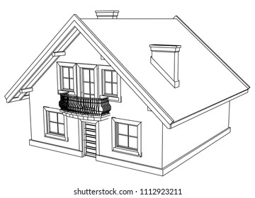 Vector sketch house on the white background. Vector architectural illustration