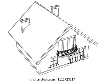 Vector sketch house on the white background. Vector architectural illustration