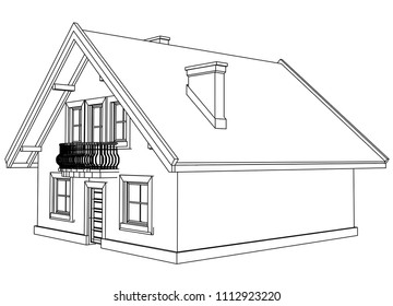 Vector sketch house on the white background. Vector architectural illustration