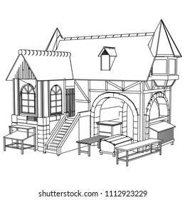 Vector sketch house on the white background. Vector architectural illustration