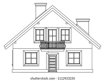 Vector sketch house on the white background. Vector architectural illustration