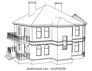 Vector sketch house on the white background. Vector architectural illustration