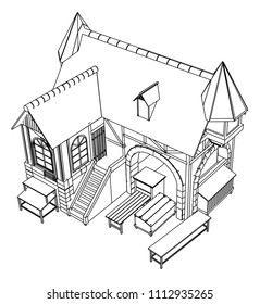 Vector sketch house on the white background. Vector architectural illustration