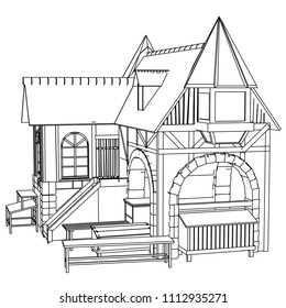 Vector sketch house on the white background. Vector architectural illustration