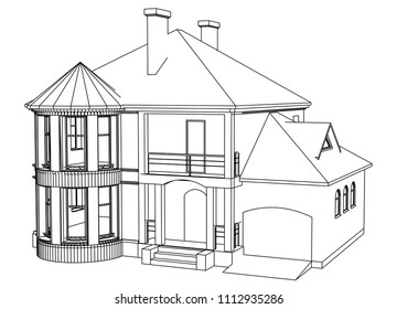Vector sketch house on the white background. Vector architectural illustration