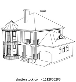 Vector sketch house on the white background. Vector architectural illustration