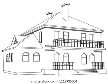 Vector sketch house on the white background. Vector architectural illustration