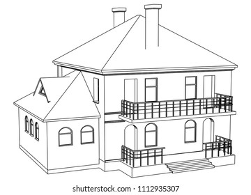 Vector sketch house on the white background. Vector architectural illustration