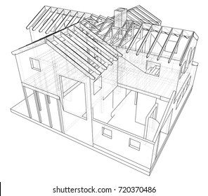 Vector sketch house on the white background. EPS 10. Vector created of 3d.