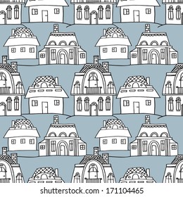 vector sketch houses seamless pattern