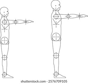 vector sketch of human articulated movement figure profile