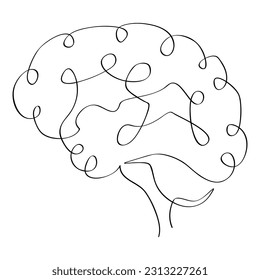 vector sketch human brain single one line art, continuous 
