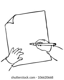 Vektorillustration Skizze - menschliche Hände mit Bleistift schreiben etwas.
