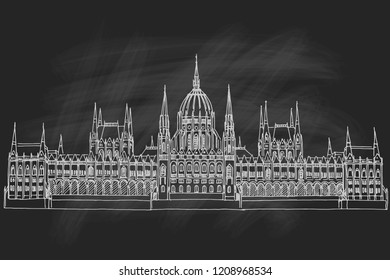 Vector sketch of Hungarian Parliament Building. Budapest, Hungary.
