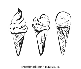 Vector sketch ice cream in cone