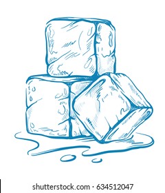 vector sketch of ice cubes. Doodle style on white