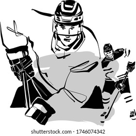 the vector sketch of ice hockey player