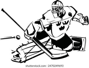 Boceto de Vector del jugador de hockey sobre hielo con disco 