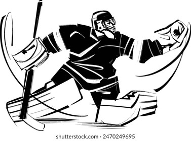 Vector sketch of the ice hockey player with puck 