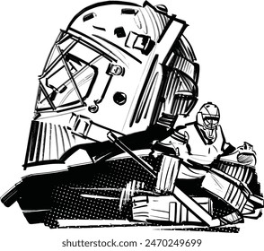 Vector sketch of the ice hockey player with puck 