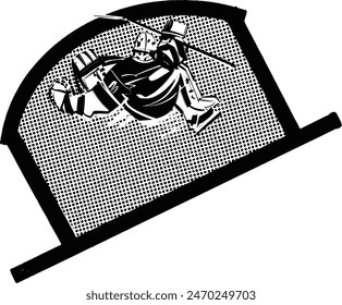 Vector sketch of the ice hockey player with puck 