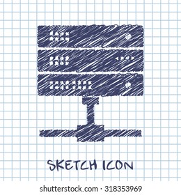 vector sketch icon of computer server 