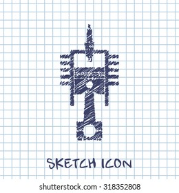 vector sketch icon of engine piston and cylinder 