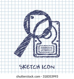 vector sketch icon of hard disk search 