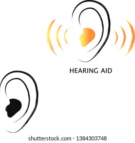 Vector sketch icon of hearing aids.  Set of medical equipment for people with disabilities isolated.