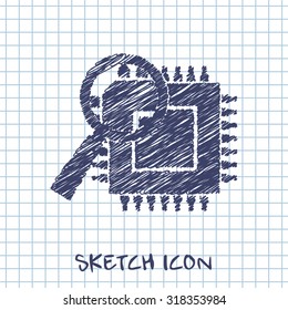 vector sketch icon of microchip discover 