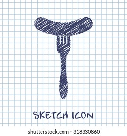 vector sketch icon of sausage on fork 