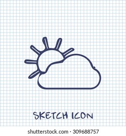 Vector sketch icon of sun and cloud 