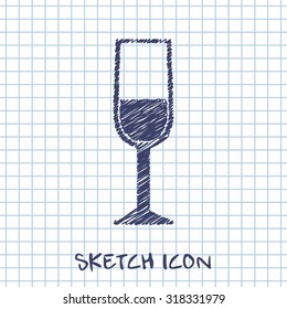 vector sketch icon of wine glass 