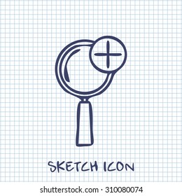 Vector sketch icon of zoom in magnifying glass 