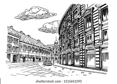 vector sketch of Ilica street in Zagreb.